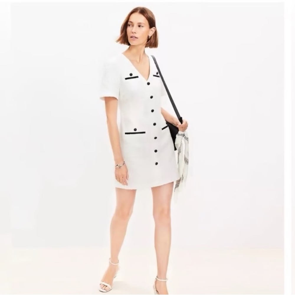 NWT Ann Taylor LOFT Ivory Tweed Dress - Size 14